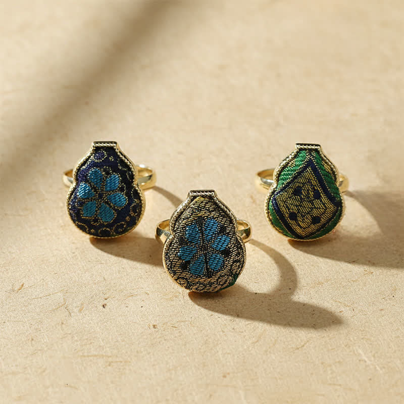 Nimara Ritual Song Brocade Gourd Shaped Blessing Adjustable Vintage Chinese Style Ring