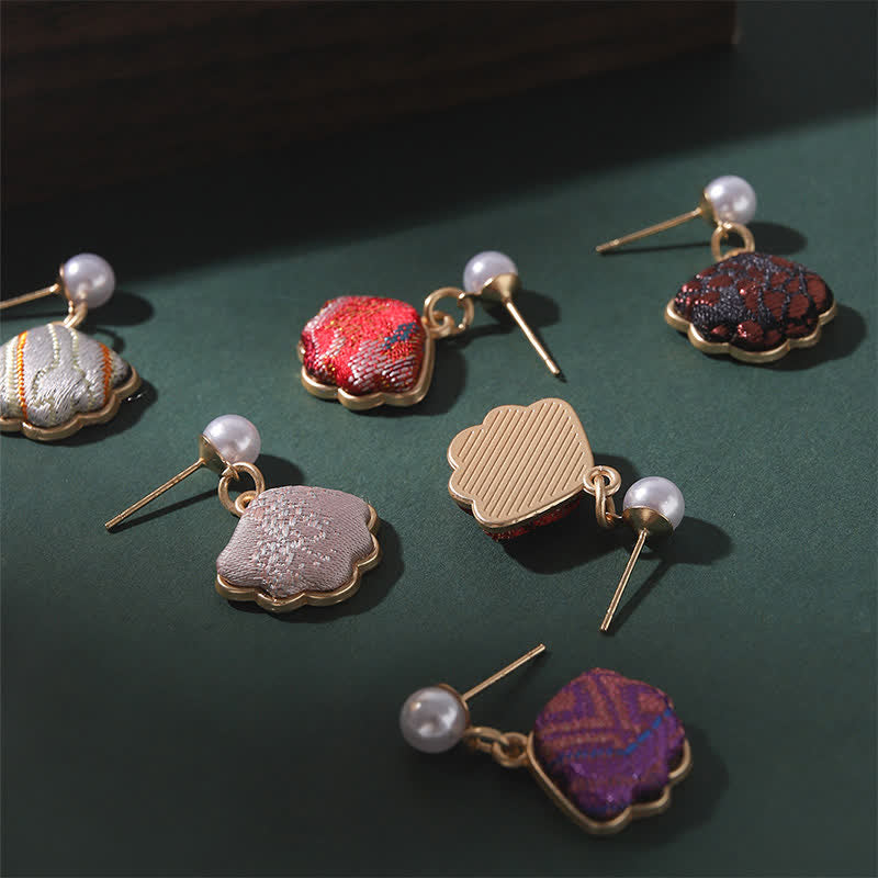 Nimara Ritual Pearl Handcrafted Song Brocade Fan Shell Elegance Earrings