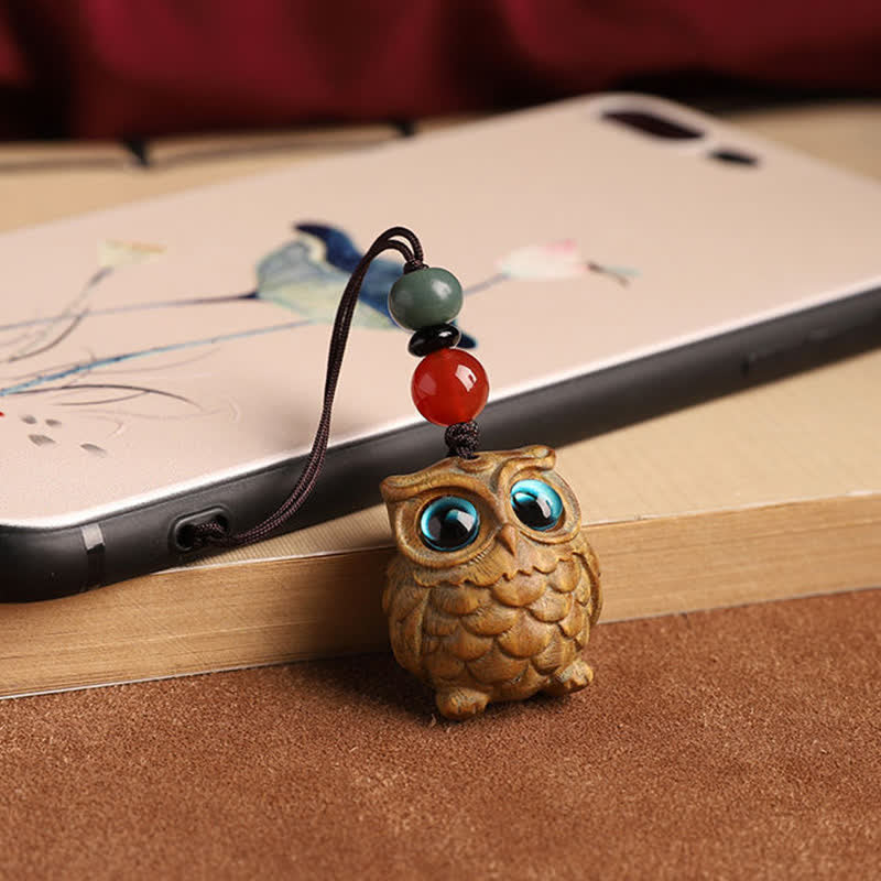 Nimara Ritual Green Sandalwood Owl Serenity Hand Carved Braided Keychains