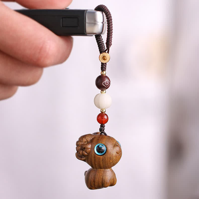 Nimara Ritual Green Sandalwood Sheep Luck Hand Carved Keychains