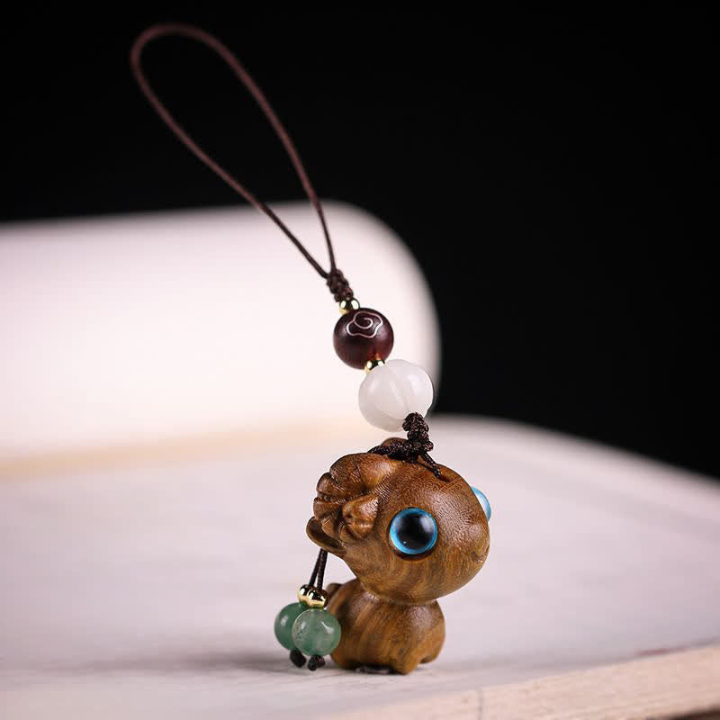 Nimara Ritual Green Sandalwood Sheep Luck Hand Carved Keychains