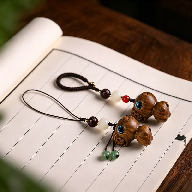 Nimara Ritual Green Sandalwood Sheep Luck Hand Carved Keychains