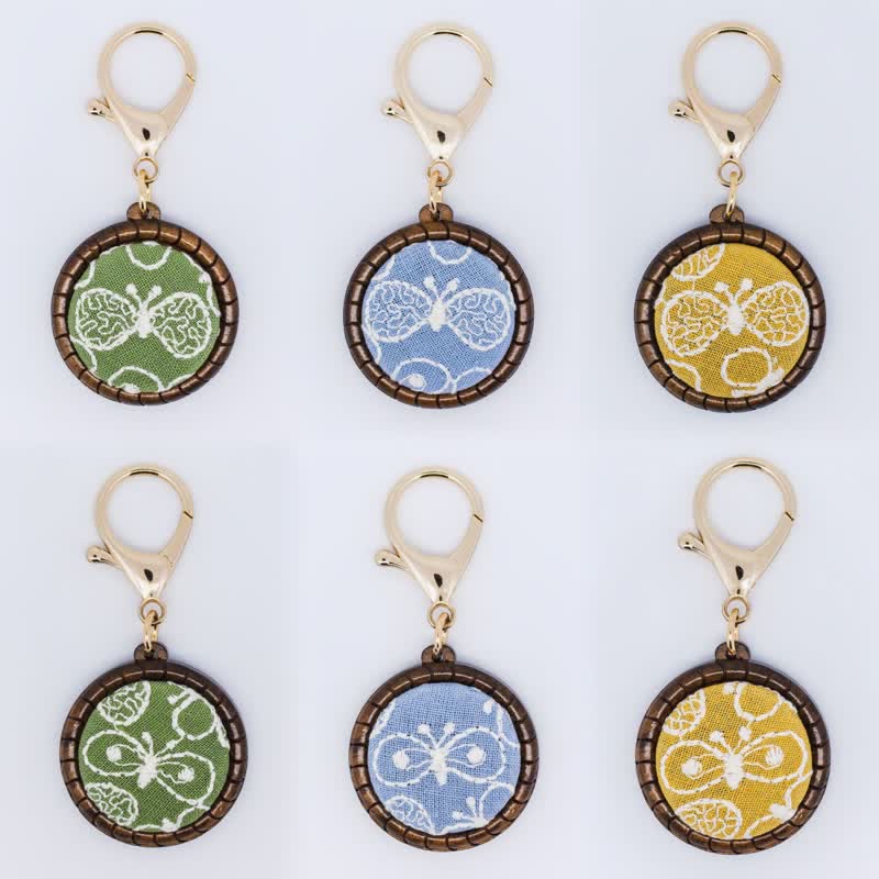 Nimara Ritual Wooden Hand Carved Embroidered Flower Butterfly Grounding Round Necklace
