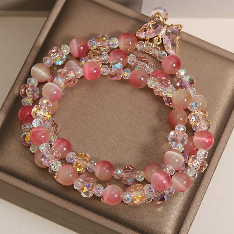 Nimara Ritual Peach Cat's Eye Butterfly Love Triple Wrap Faceted Bracelet