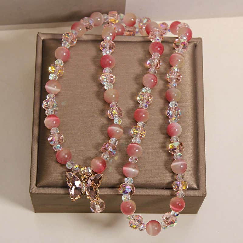 Nimara Ritual Peach Cat's Eye Butterfly Love Triple Wrap Faceted Bracelet