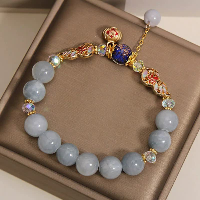 Nimara Ritual Aquamarine Fu Character Luck CloisonnA Gourd Dangle Round Bracelet