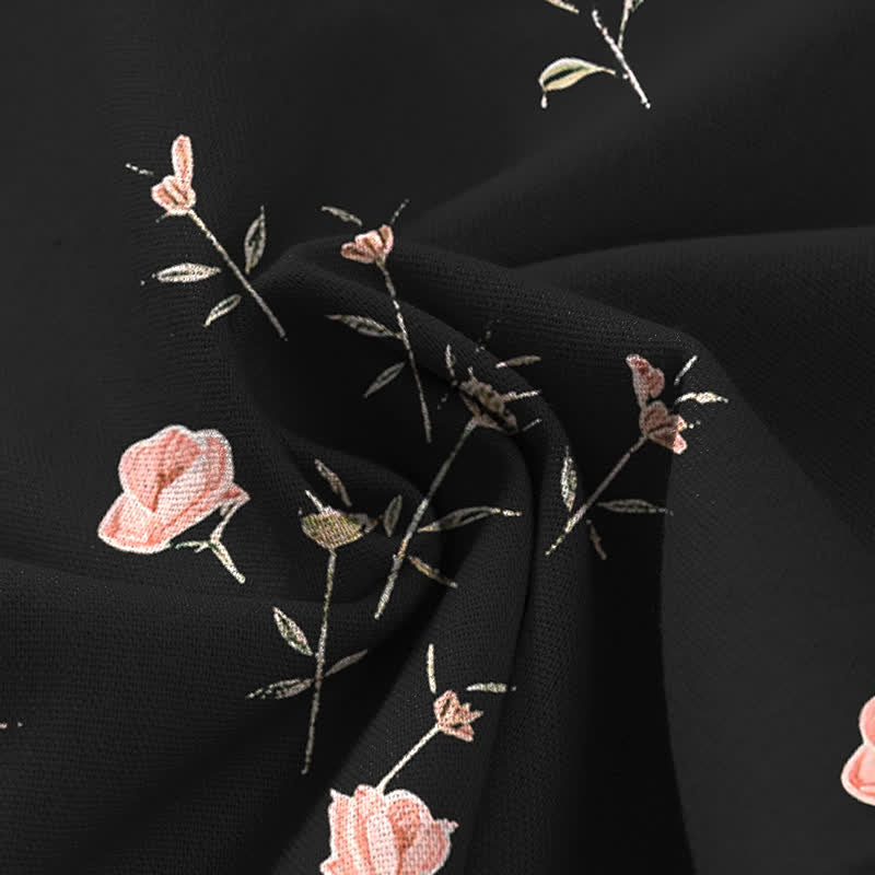 Nimara Ritual Cotton Linen Vintage Rose Pattern Women's Elastic Waist Wide Leg Pants With Pockets