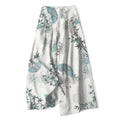 Nimara Ritual Cotton Linen Oriental Bamboo Leaf Pattern Women's Elastic Waist Wide Leg Pants With Pockets
