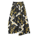Nimara Ritual Cotton Linen Crane Blossom Pattern Women's Elastic Waist Wide Leg Pants With Pockets