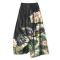 Nimara Ritual Cotton Linen Lotus Koi Wave Pattern Women's Elastic Waist Wide Leg Pants With Pockets