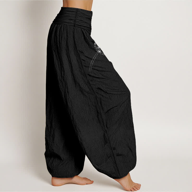 Nimara Ritual Pure Cotton Dandelion Seeds Pattern Women's Elastic Waist Harem Pants