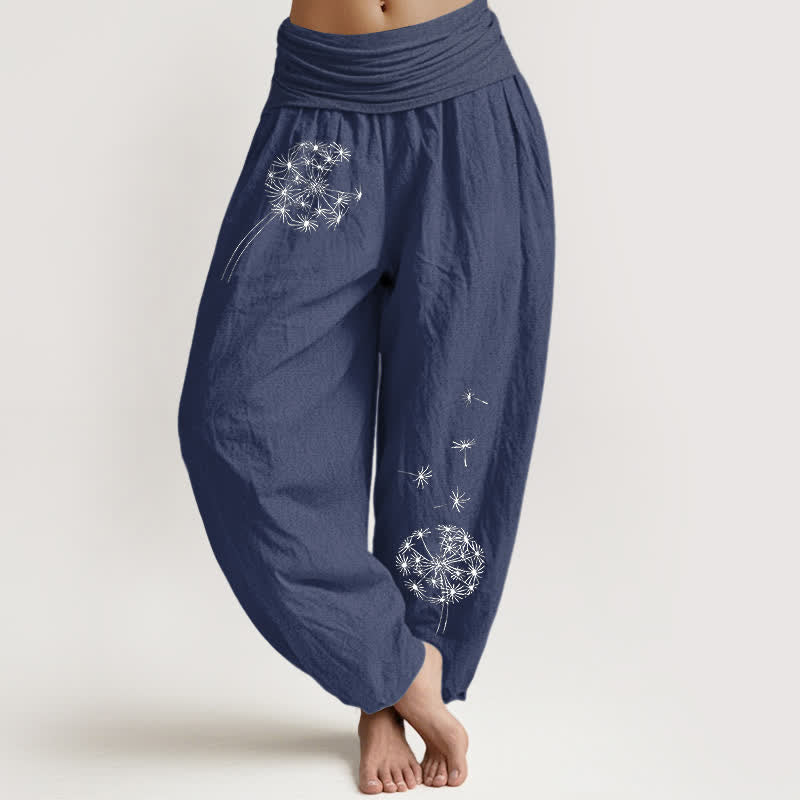Nimara Ritual Pure Cotton Dandelion Seeds Pattern Women's Elastic Waist Harem Pants