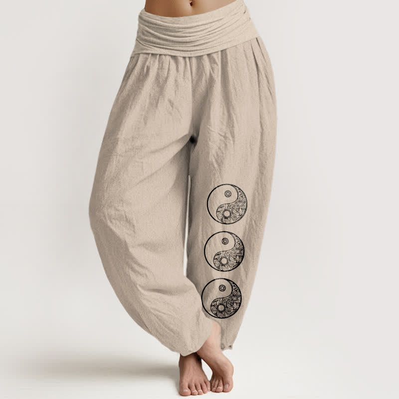 Nimara Ritual Pure Cotton Yin Yang Pattern Women's Elastic Waist Harem Pants