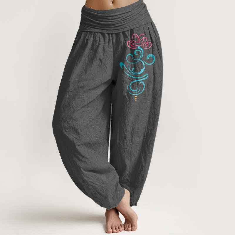 Nimara Ritual Pure Cotton Lotus Vine Pattern Women's Elastic Waist Harem Pants