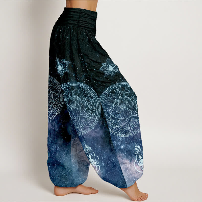 Nimara Ritual Cotton Celestial Lotus Mandala Pattern Women's Elastic Waist Harem Pants