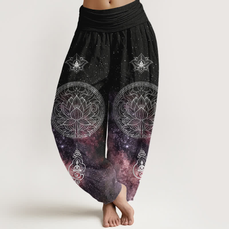 Nimara Ritual Cotton Celestial Lotus Mandala Pattern Women's Elastic Waist Harem Pants