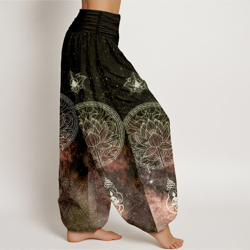 Nimara Ritual Cotton Celestial Lotus Mandala Pattern Women's Elastic Waist Harem Pants