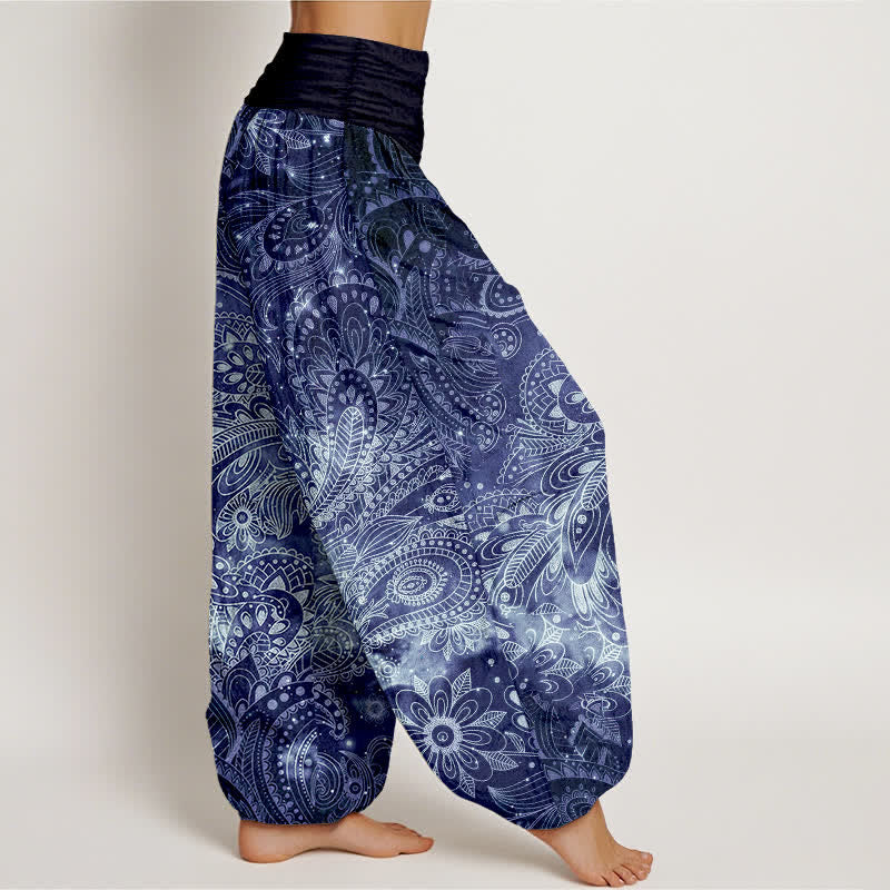 Nimara Ritual Pure Cotton Elegant Paisley Pattern Women's Elastic Waist Harem Pants