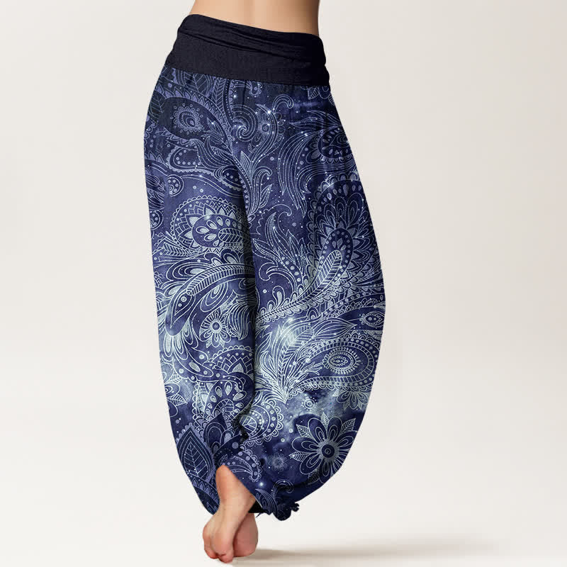 Nimara Ritual Pure Cotton Elegant Paisley Pattern Women's Elastic Waist Harem Pants