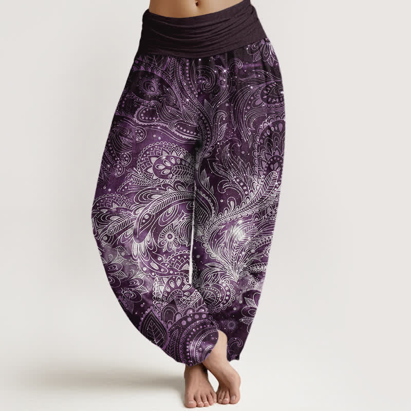 Nimara Ritual Pure Cotton Elegant Paisley Pattern Women's Elastic Waist Harem Pants
