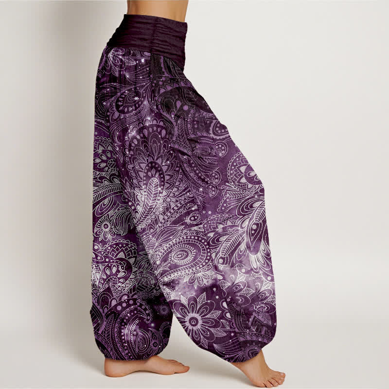 Nimara Ritual Pure Cotton Elegant Paisley Pattern Women's Elastic Waist Harem Pants