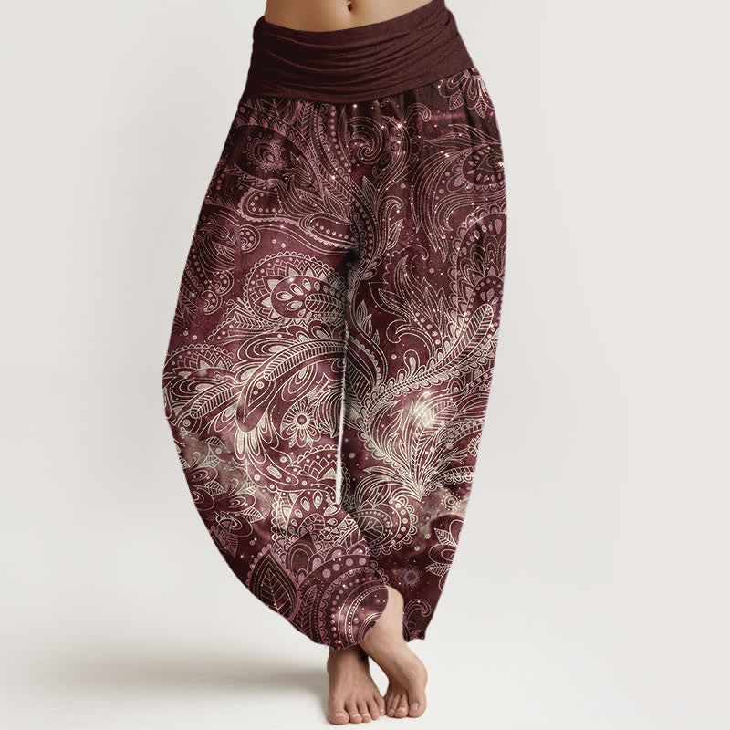 Nimara Ritual Pure Cotton Elegant Paisley Pattern Women's Elastic Waist Harem Pants