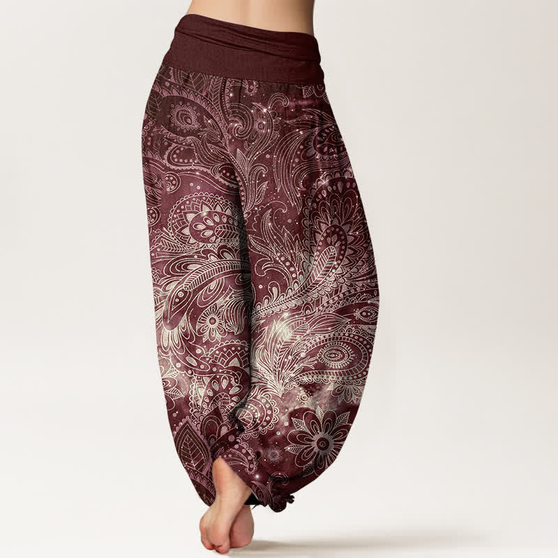 Nimara Ritual Pure Cotton Elegant Paisley Pattern Women's Elastic Waist Harem Pants