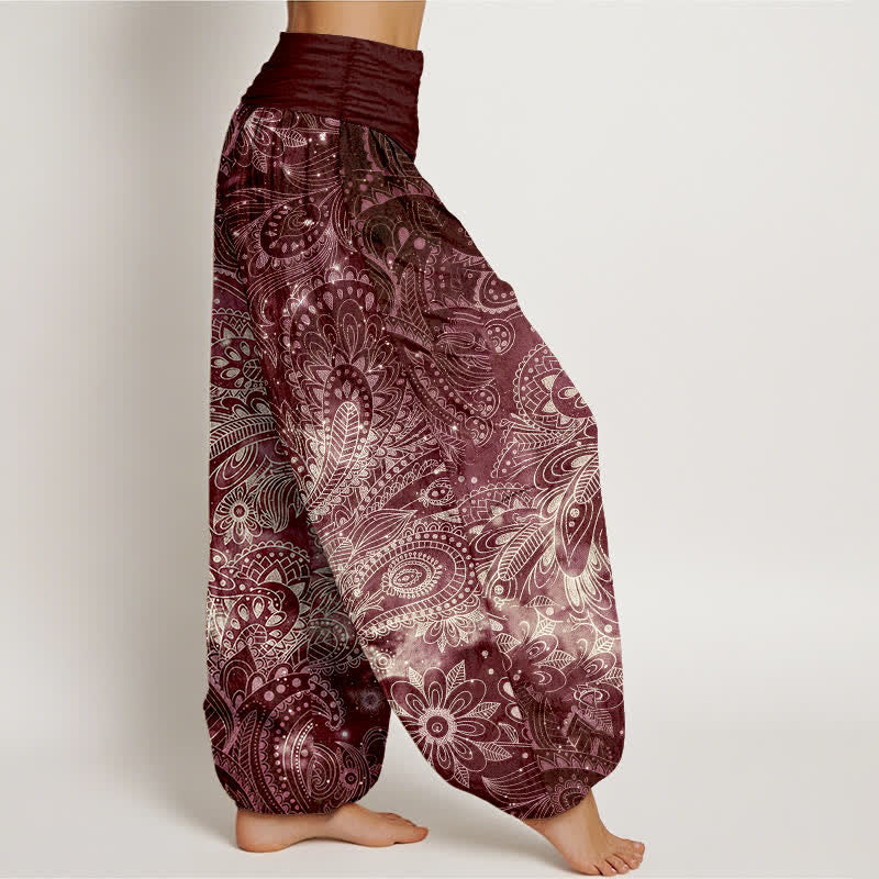 Nimara Ritual Pure Cotton Elegant Paisley Pattern Women's Elastic Waist Harem Pants