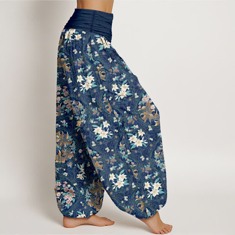 Nimara Ritual Pure Cotton Floral Medallion Pattern Women's Elastic Waist Harem Pants