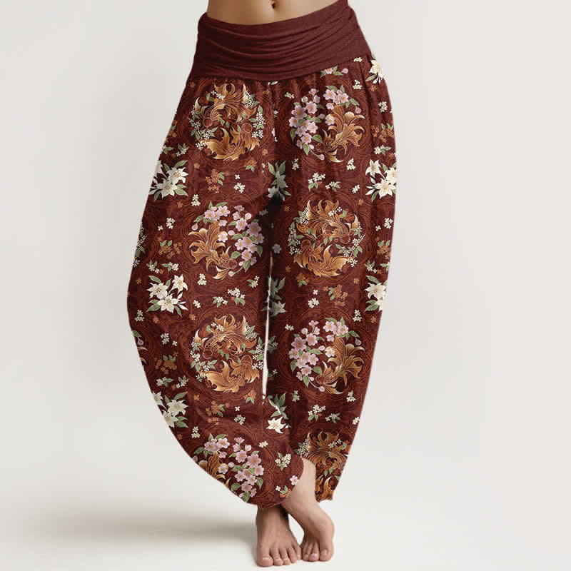 Nimara Ritual Pure Cotton Floral Medallion Pattern Women's Elastic Waist Harem Pants