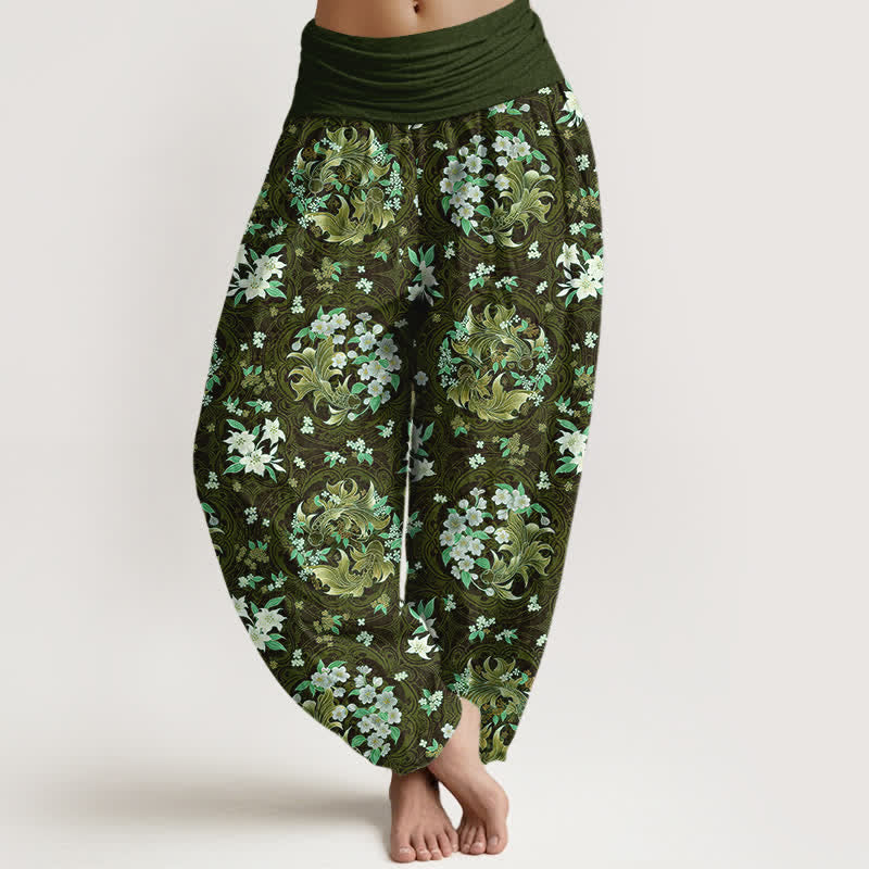 Nimara Ritual Pure Cotton Floral Medallion Pattern Women's Elastic Waist Harem Pants