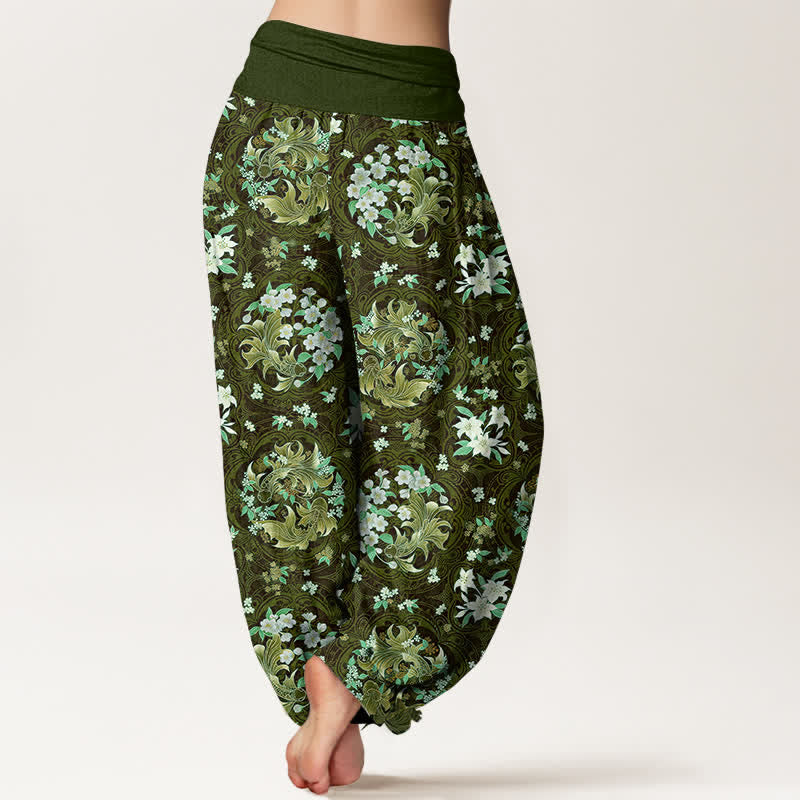 Nimara Ritual Pure Cotton Floral Medallion Pattern Women's Elastic Waist Harem Pants