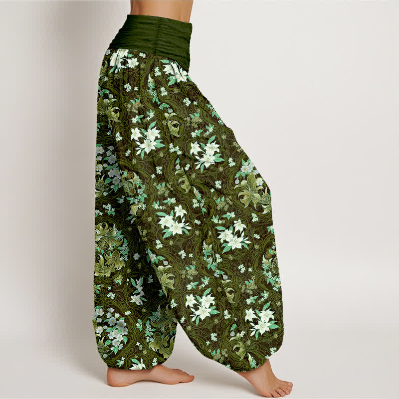 Nimara Ritual Pure Cotton Floral Medallion Pattern Women's Elastic Waist Harem Pants