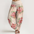 Nimara Ritual Cotton Lotus Bloom Pattern Women's Elastic Waist Harem Pants