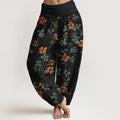 Nimara Ritual Cotton Orange Floral Leaf Pattern Women's Elastic Waist Harem Pants