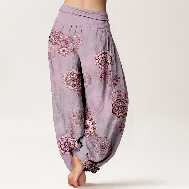 Nimara Ritual Pure Cotton Mandala Floral Leaves Pattern Women's Elastic Waist Harem Pants