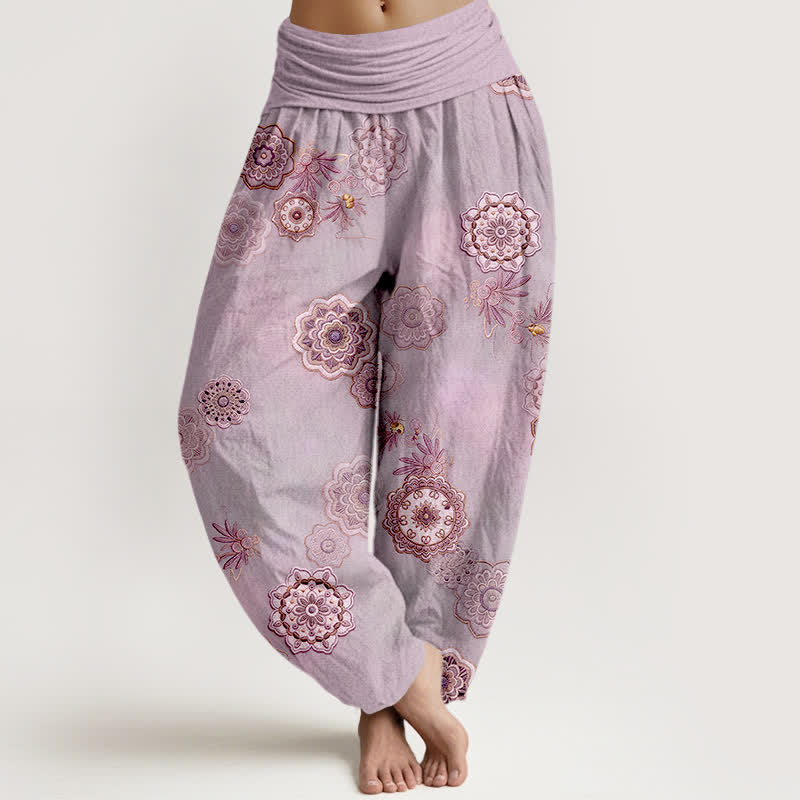 Nimara Ritual Pure Cotton Mandala Floral Leaves Pattern Women's Elastic Waist Harem Pants