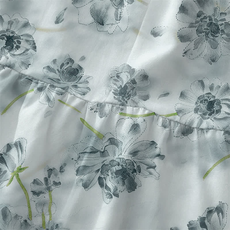 Nimara Ritual Summer Casual Floral Botanical Pattern Women's Summer Sleeveless Midi Dress With Pockets