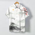 Nimara Ritual Ink Landscape Crane Bamboo Plum Blossom Pattern Buttons Wrinkle-resistant Breathable Men's Short Sleeve Shirt