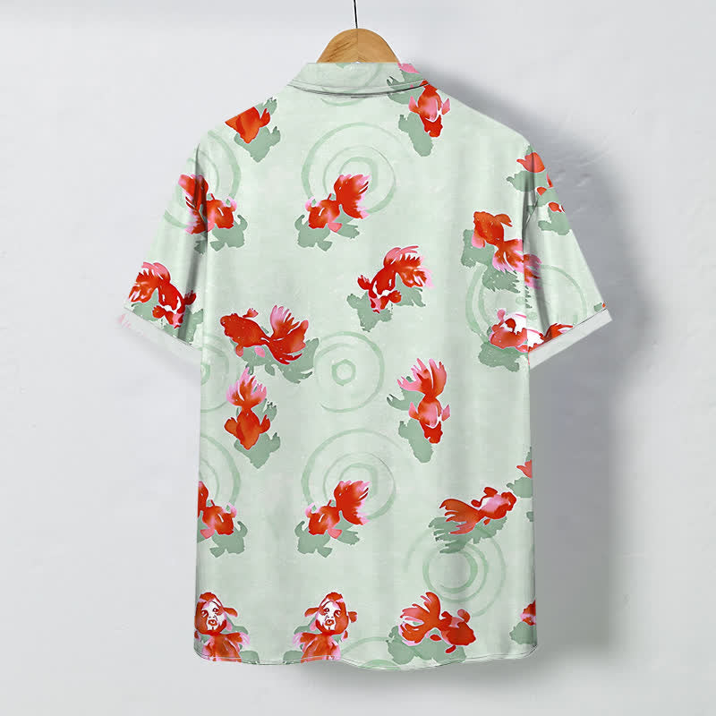 Nimara Ritual Red Koi Fish Ripple Pattern Buttons Wrinkle-resistant Men's Short Sleeve Shirt