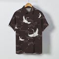 Nimara Ritual Crane Cloud Wave Pattern Buttons Breathable Men's Short Sleeve Shirt