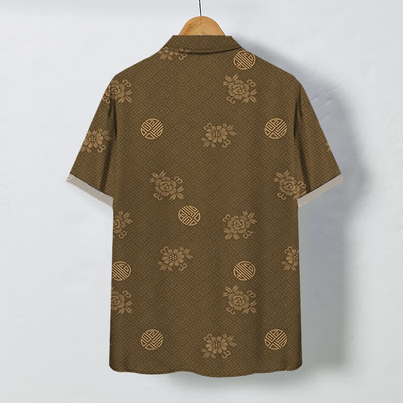 Nimara Ritual Geometric Floral Medallion Pattern Buttons Breathable Men's Short Sleeve Shirt