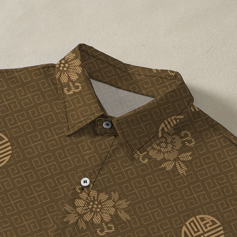 Nimara Ritual Geometric Floral Medallion Pattern Buttons Breathable Men's Short Sleeve Shirt
