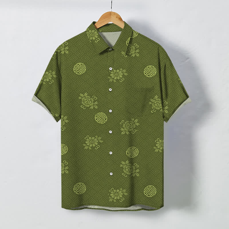 Nimara Ritual Geometric Floral Medallion Pattern Buttons Breathable Men's Short Sleeve Shirt