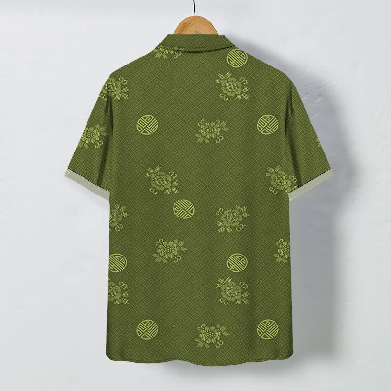 Nimara Ritual Geometric Floral Medallion Pattern Buttons Breathable Men's Short Sleeve Shirt