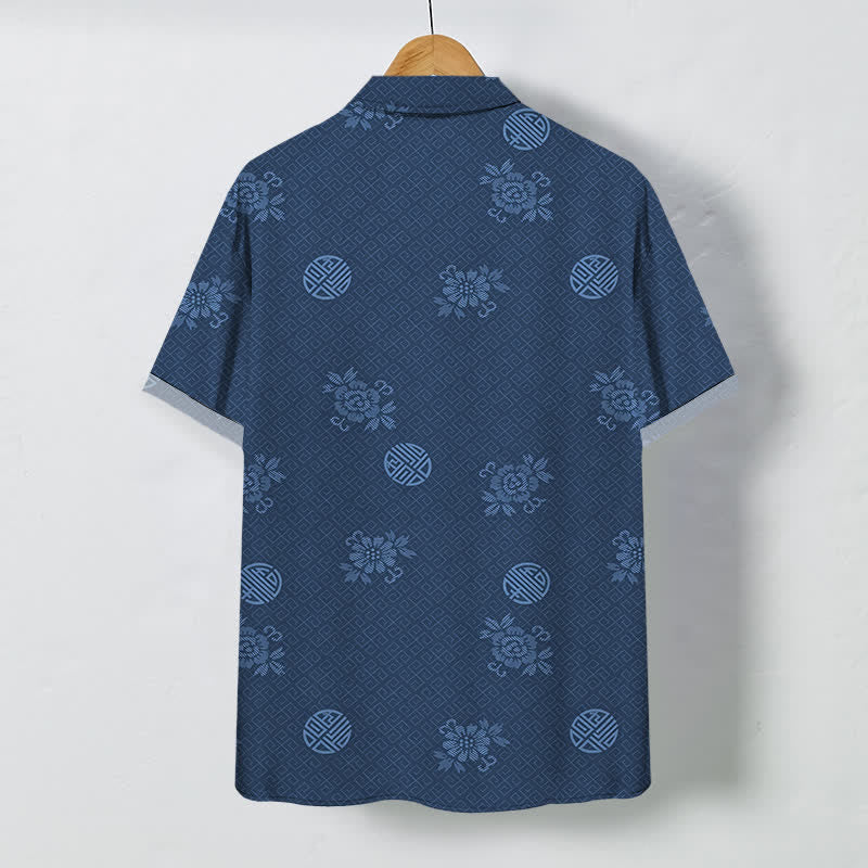 Nimara Ritual Geometric Floral Medallion Pattern Buttons Breathable Men's Short Sleeve Shirt