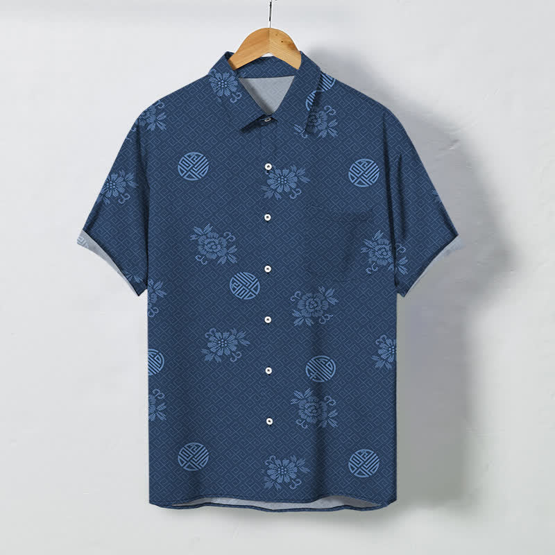 Nimara Ritual Geometric Floral Medallion Pattern Buttons Breathable Men's Short Sleeve Shirt