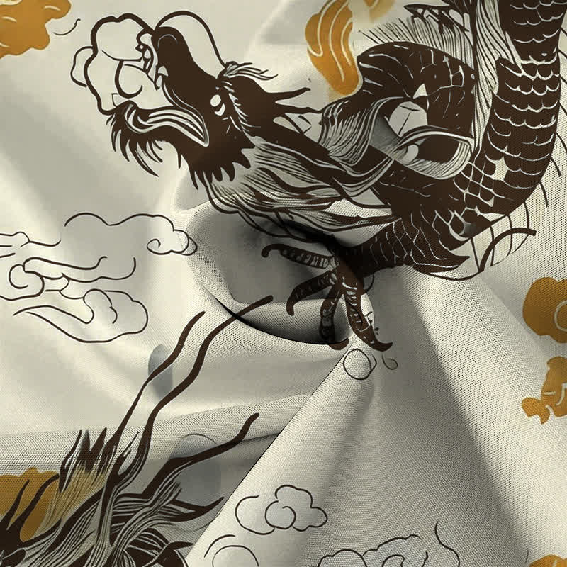Nimara Ritual Oriental Dragon Cloud Pattern Buttons Wrinkle-resistant Men's Short Sleeve Shirt