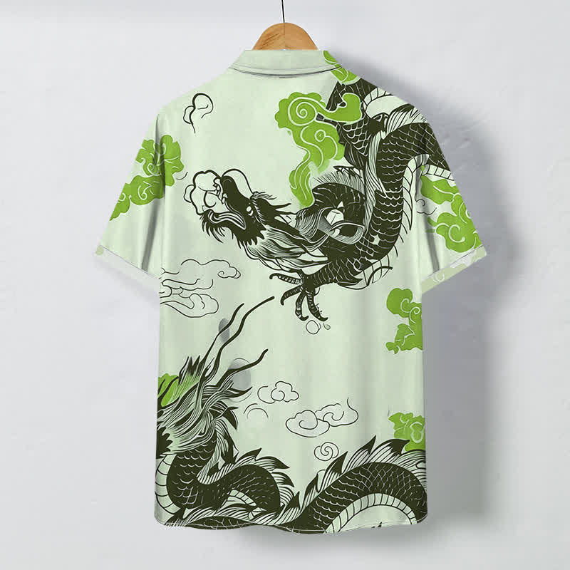 Nimara Ritual Oriental Dragon Cloud Pattern Buttons Wrinkle-resistant Men's Short Sleeve Shirt