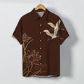 Nimara Ritual Crane Lotus Pattern Buttons Breathable Men's Short Sleeve Shirt